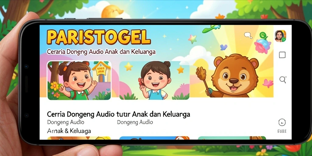 Tampilan antarmuka PARISTOGEL dengan pilihan dongeng audio.